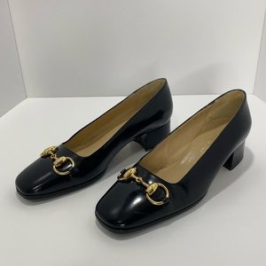 GUCCI Horsebit Square Toe Leather 1.5” Heels! Size 36